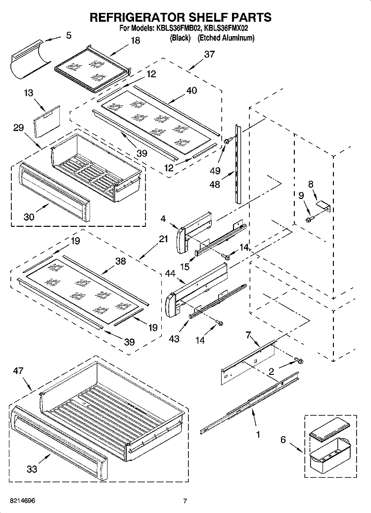 REFRIGERATOR SHELF PARTS Diagram and Parts List for KBLS36FMB02  KitchenAid Refrigerator