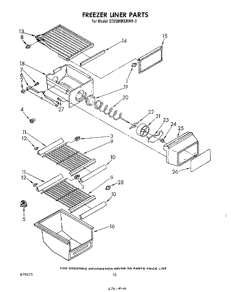 FREEZER LINER Diagram and Parts List for ED22MMXRWR2  Whirlpool Refrigerator