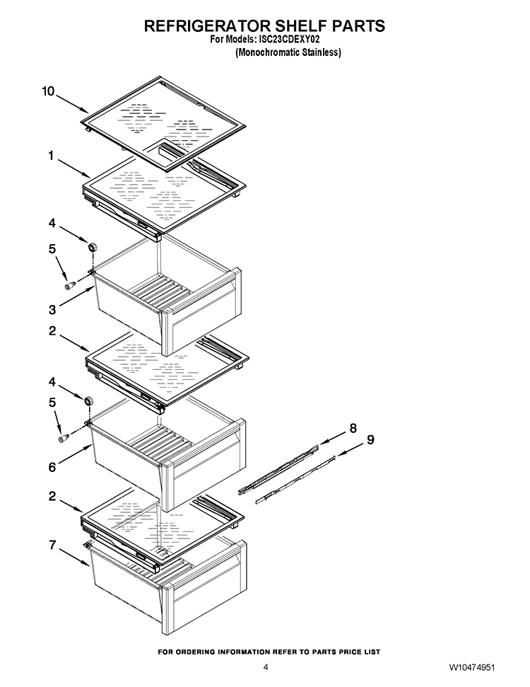 REFRIGERATOR SHELF PARTS Diagram and Parts List for ISC23CDEXY02  Whirlpool Refrigerator