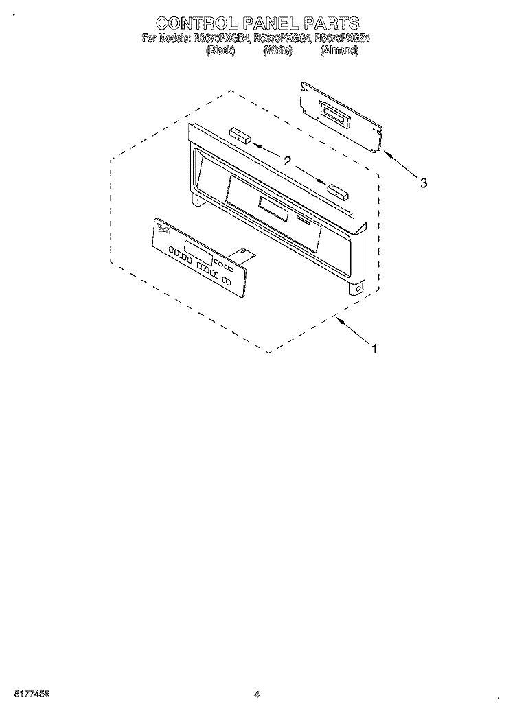 CONTROL PANEL Diagram and Parts List for RS675PXGQ4  Whirlpool Range