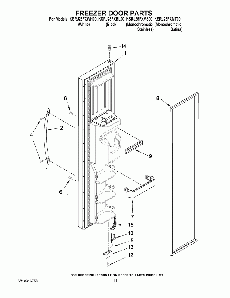 FREEZER DOOR PARTS Diagram and Parts List for KSRJ25FXMT00  KitchenAid Refrigerator
