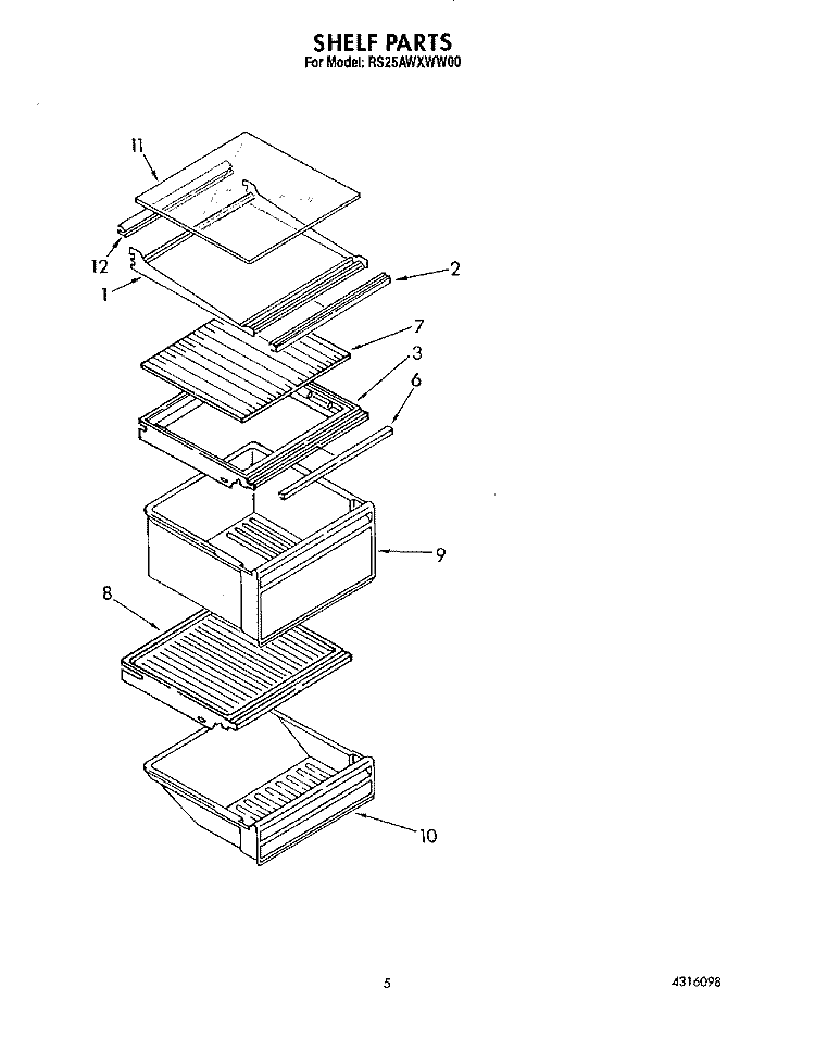 SHELF Diagram and Parts List for RS25AWXWL00  Roper Refrigerator