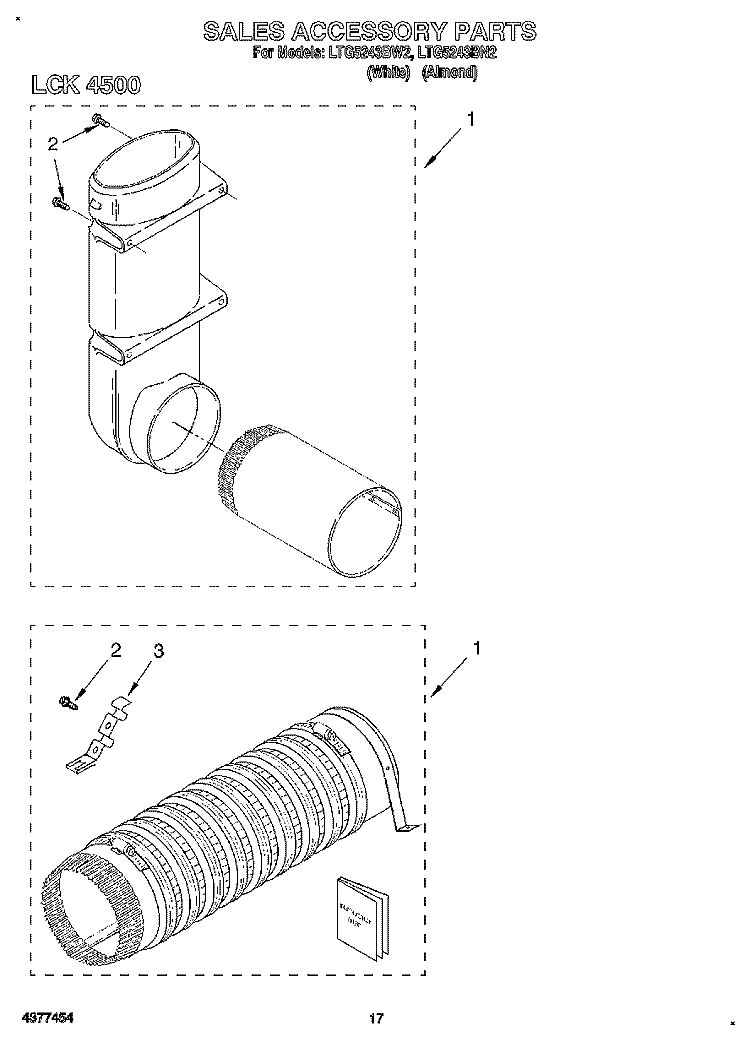 SALES ACCESSORY Diagram and Parts List for LTG5243BN2  Whirlpool Washer Dryer Combo