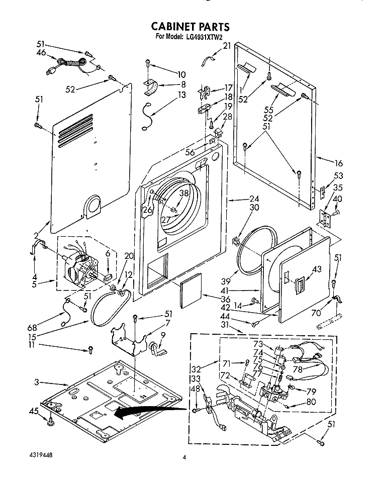 CABINET Diagram and Parts List for LG4931XTW2  Whirlpool Dryer