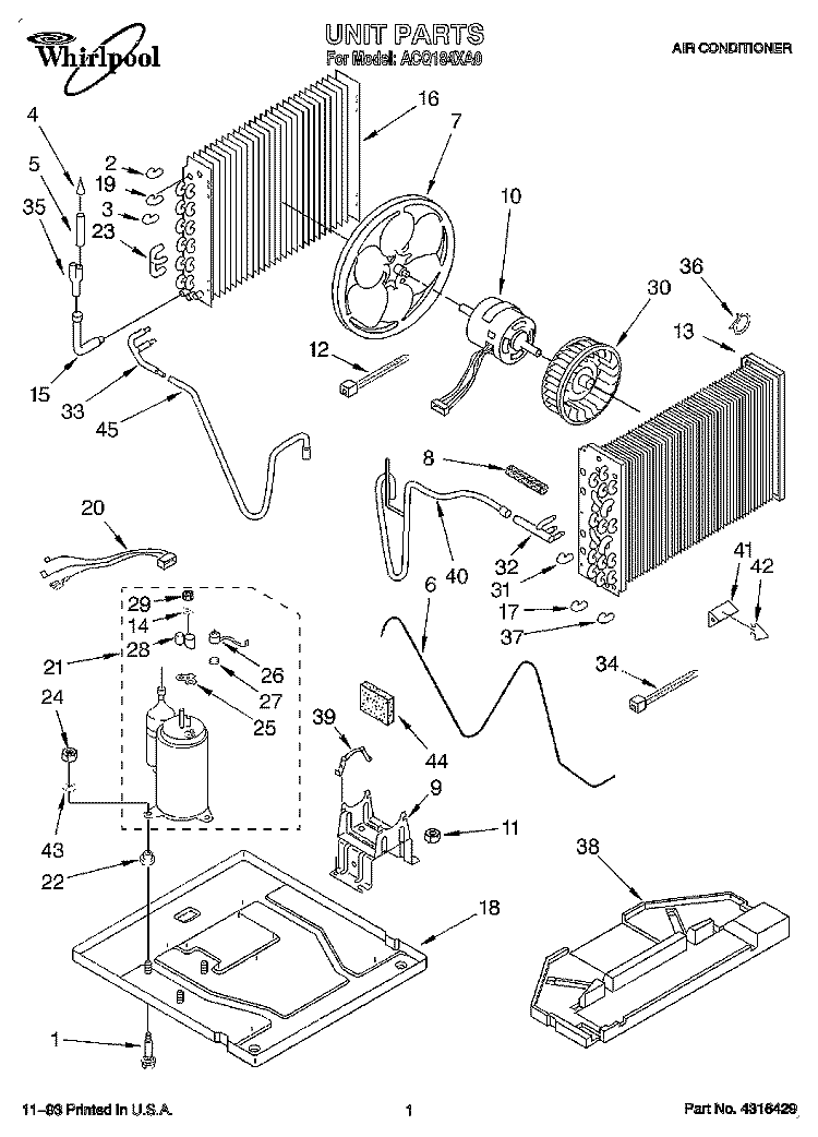 UNIT, LITERATURE Diagram and Parts List for ACQ184XA0  Whirlpool Air Conditioner