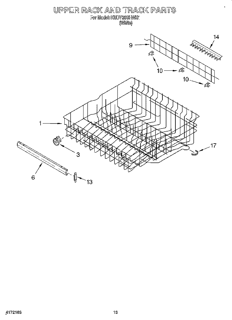 UPPER RACK AND TRACK Diagram and Parts List for KUDY25SHWH1  KitchenAid Dishwasher