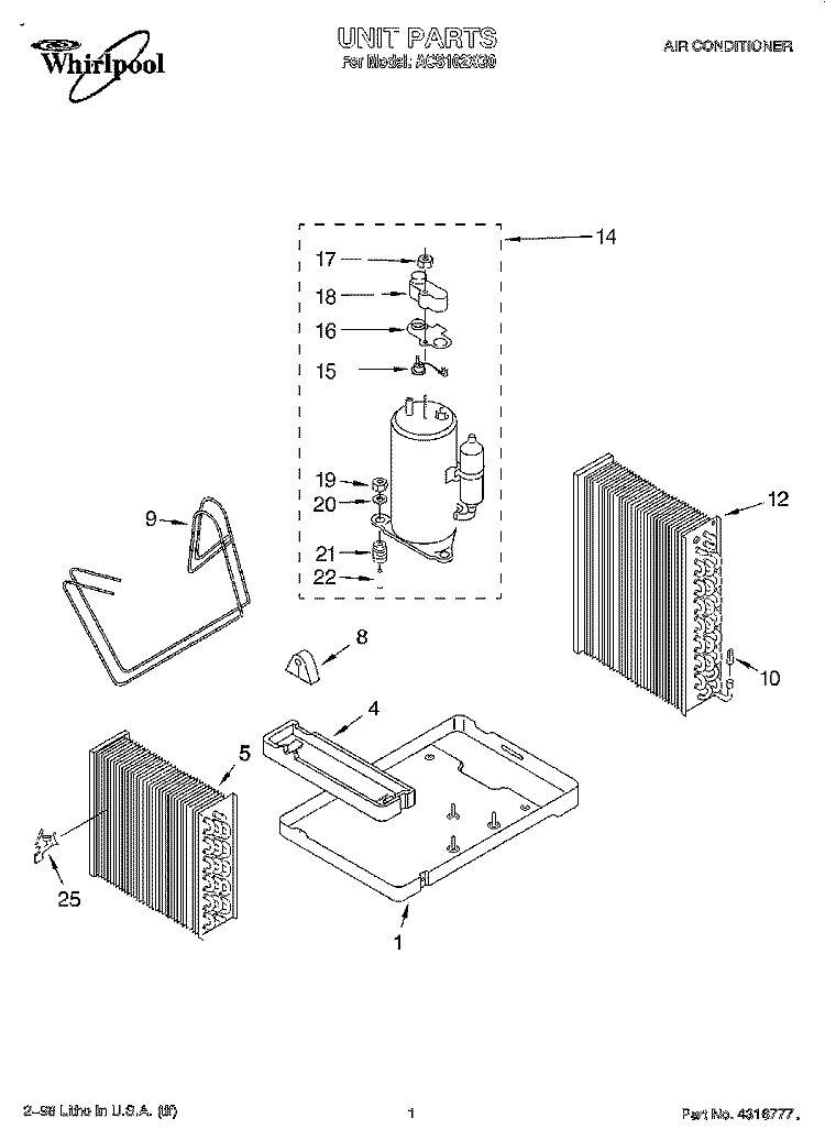 UNIT, LITERATURE Diagram and Parts List for ACS102XG0  Whirlpool Air Conditioner