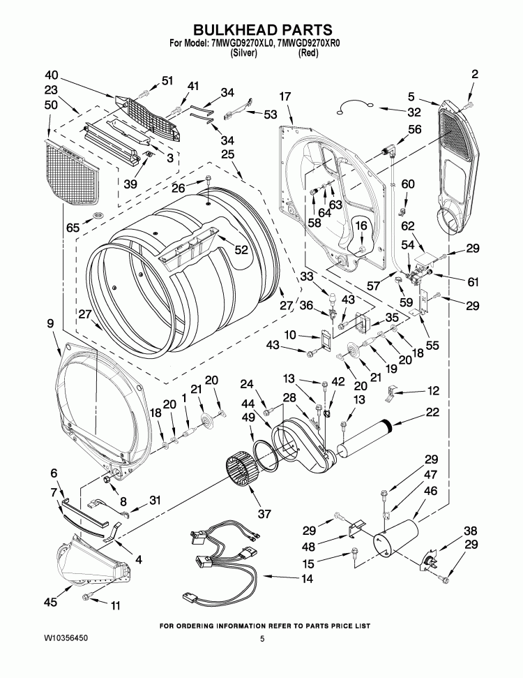 BULKHEAD PARTS Diagram and Parts List for 7MWGD9270XL0  Whirlpool Dryer