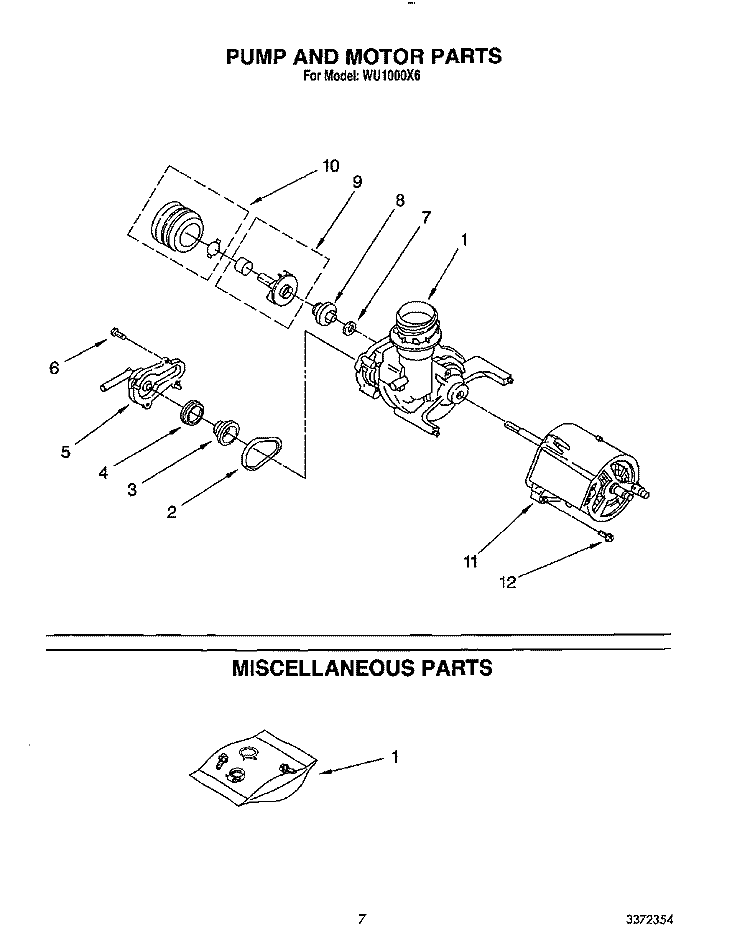 PUMP AND MOTOR, MISCELLANEOUS Diagram and Parts List for WU1000X6  Roper Dishwasher