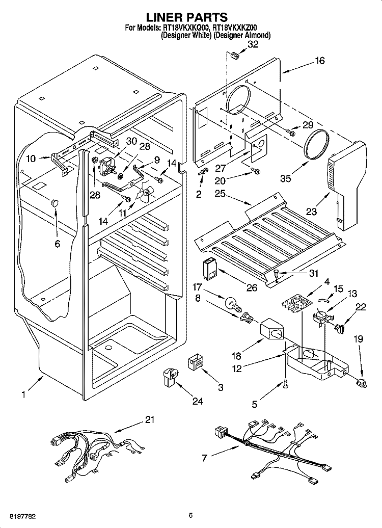 LINER PARTS Diagram and Parts List for RT18VKXKQ00  Roper Refrigerator