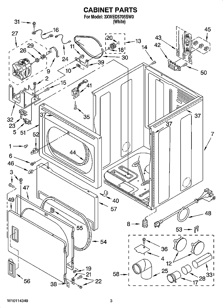 CABINET PARTS Diagram and Parts List for 3XWED5705SW0  Whirlpool Dryer