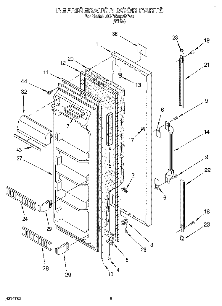REFRIGERATOR DOOR Diagram and Parts List for 3XARG496WP02  Whirlpool Refrigerator