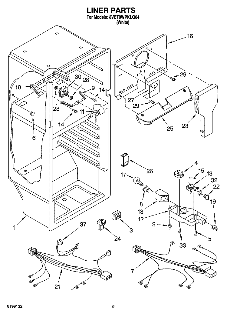 LINER PARTS Diagram and Parts List for 8VET8WPKLQ04  Whirlpool Refrigerator