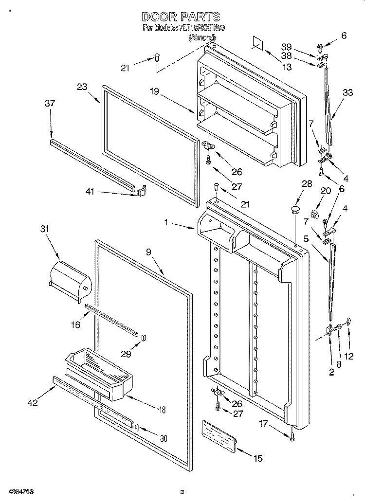 DOOR Diagram and Parts List for 7ET18PKXFN00  Whirlpool Refrigerator