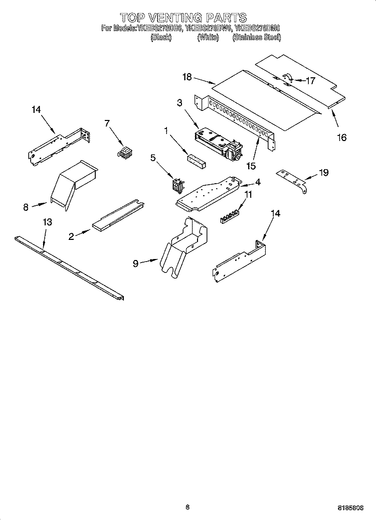 TOP VENTING PARTS, OPTIONAL PARTS Diagram and Parts List for YKEBS278DW6  KitchenAid Wall Oven