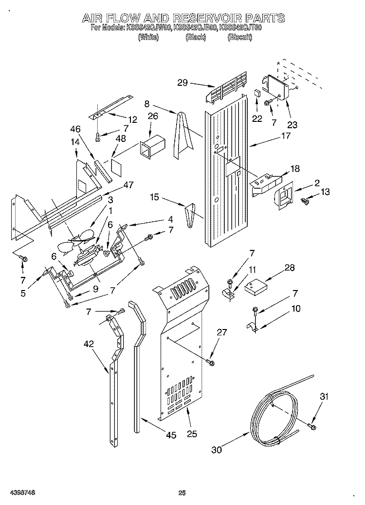 AIR FLOW AND RESERVOIR Diagram and Parts List for KSSS42QJT00  KitchenAid Refrigerator