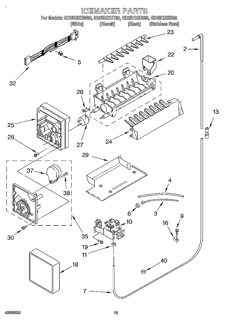 ICE MAKER, OPTIONAL Diagram and Parts List for GD25DIXHB02  Whirlpool Refrigerator