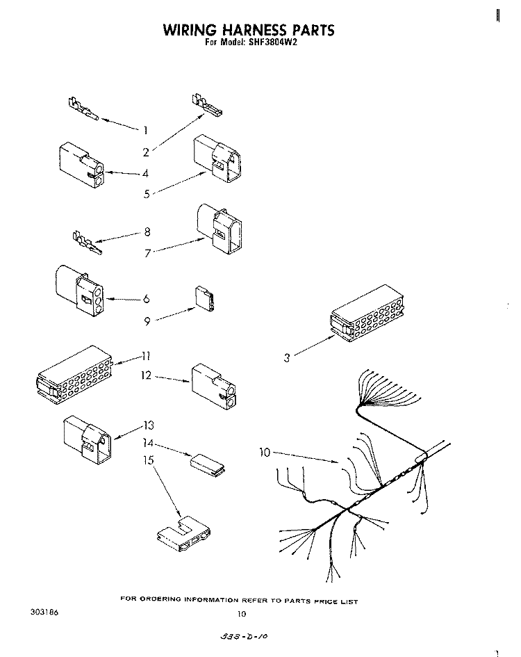 WIRING HARNESS Diagram and Parts List for SHF3804W2  Whirlpool Dishwasher