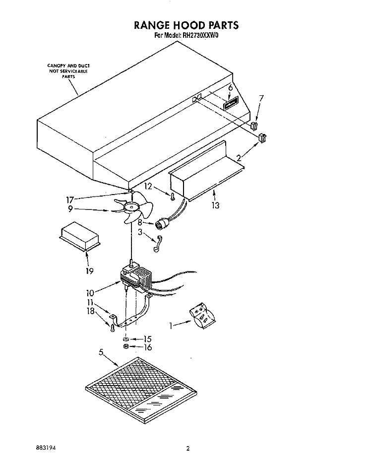 SECTION Diagram and Parts List for RH2730XXS0  Whirlpool Range Hood