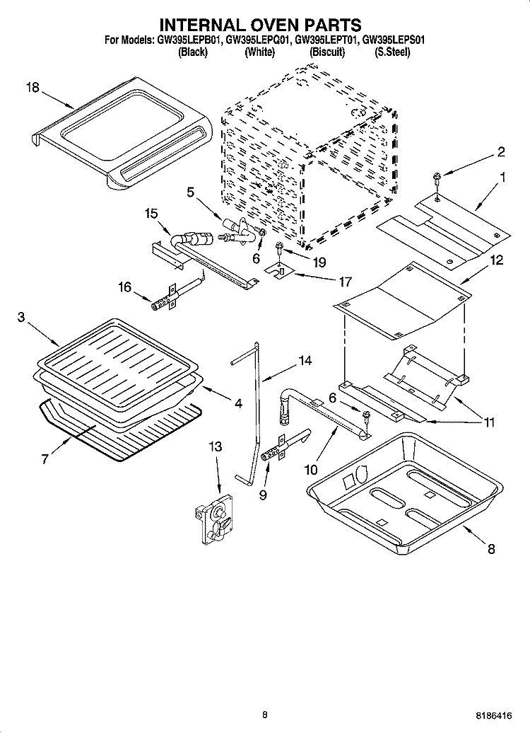 INTERNAL OVEN PARTS Diagram and Parts List for GW395LEPQ01  Whirlpool Range