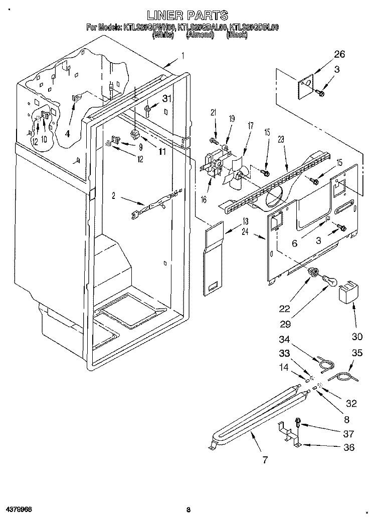 LINER Diagram and Parts List for KTLS25QDBL00  KitchenAid Refrigerator