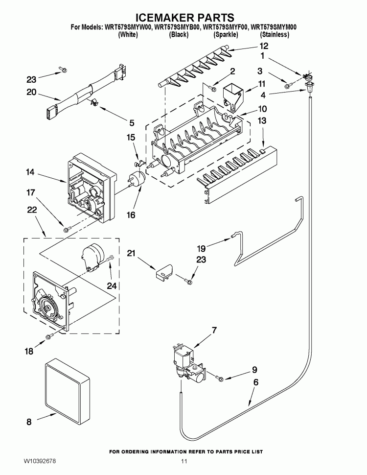 ICEMAKER PARTS Diagram and Parts List for WRT579SMYM00  Whirlpool Refrigerator