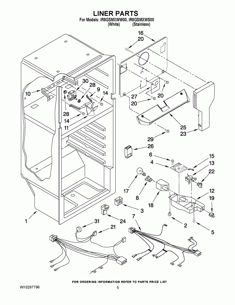 LINER PARTS Diagram and Parts List for IR8GSMXWW00  Whirlpool Refrigerator
