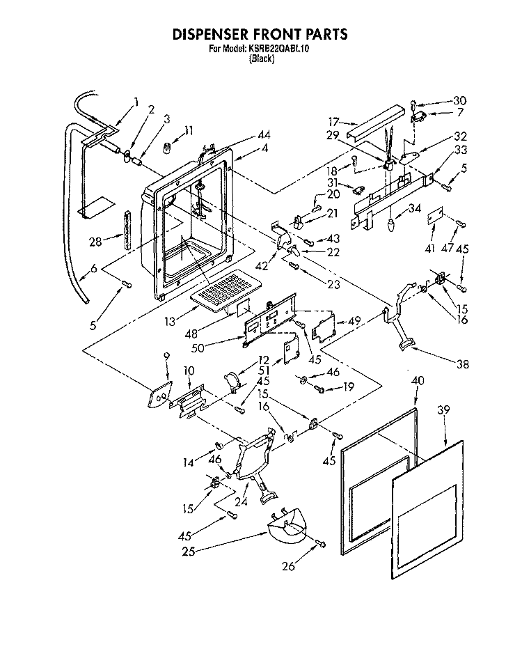 DISPENSER FRONT Diagram and Parts List for KSRB22QABL10  KitchenAid Refrigerator