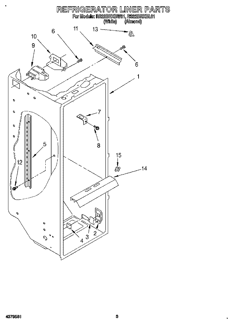 REFRIGERATOR LINER Diagram and Parts List for RS22BRXBL01  Roper Refrigerator