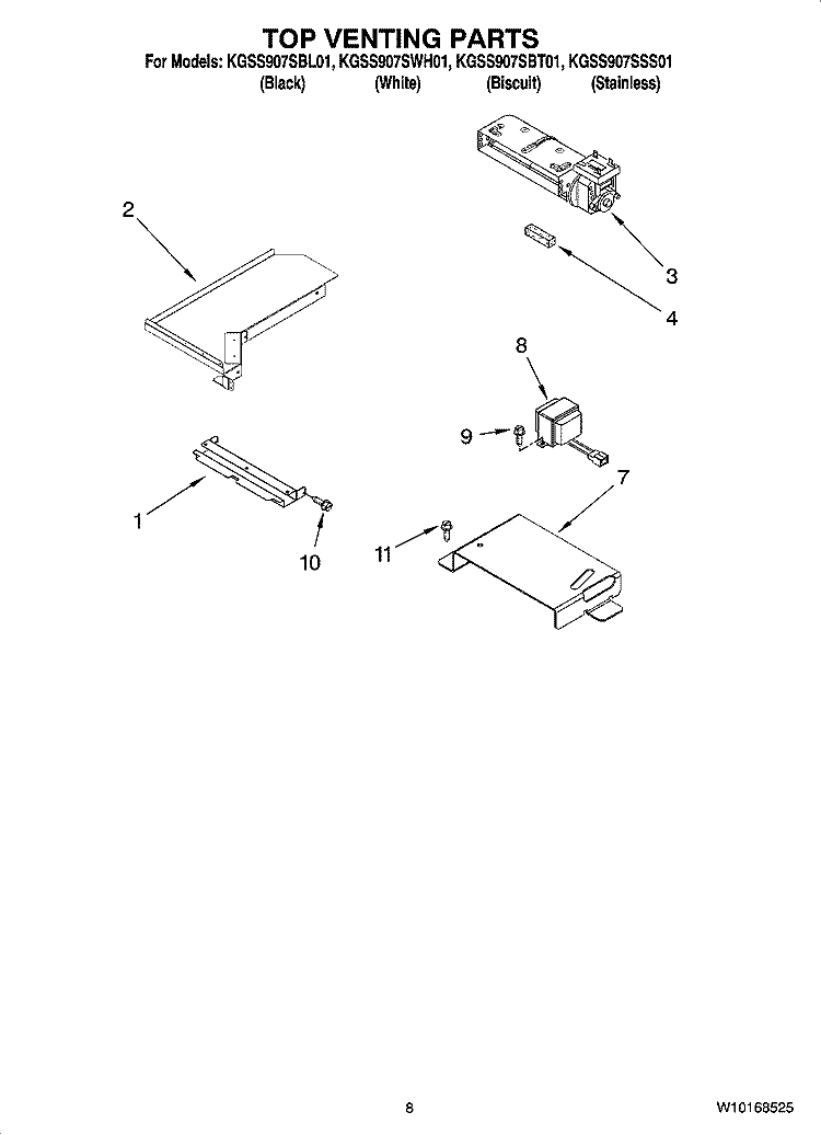 TOP VENTING PARTS Diagram and Parts List for KGSS907SBL01  KitchenAid Range