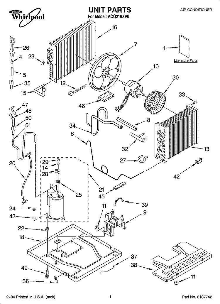 UNIT PARTS Diagram and Parts List for ACQ219XP0  Whirlpool Air Conditioner