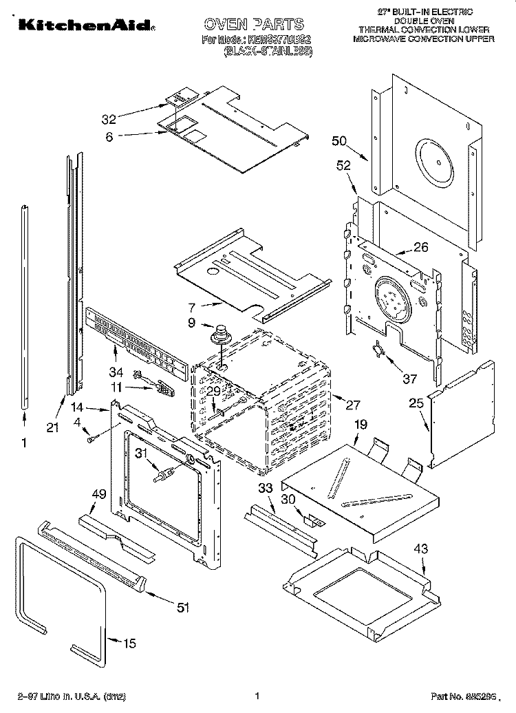 OVEN Diagram and Parts List for KEMS377DBS2  KitchenAid Microwave Oven Combo