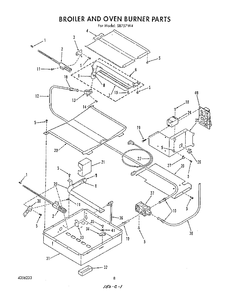 BROILER AND OVEN BURNER Diagram and Parts List for S8757^4  Whirlpool Range
