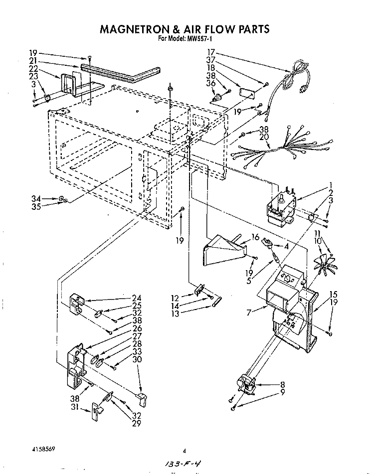 MAGNETRON AND AIRFLOW Diagram and Parts List for MW5571  Roper Microwave