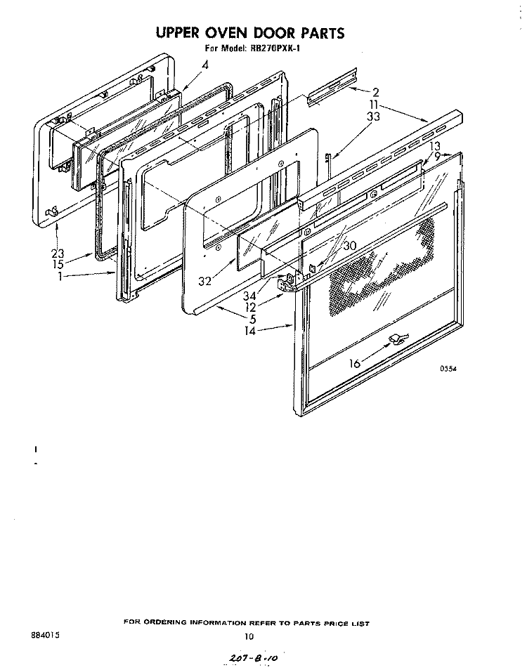 UPPER OVEN DOOR Diagram and Parts List for RB270PXK1  Whirlpool Wall Oven