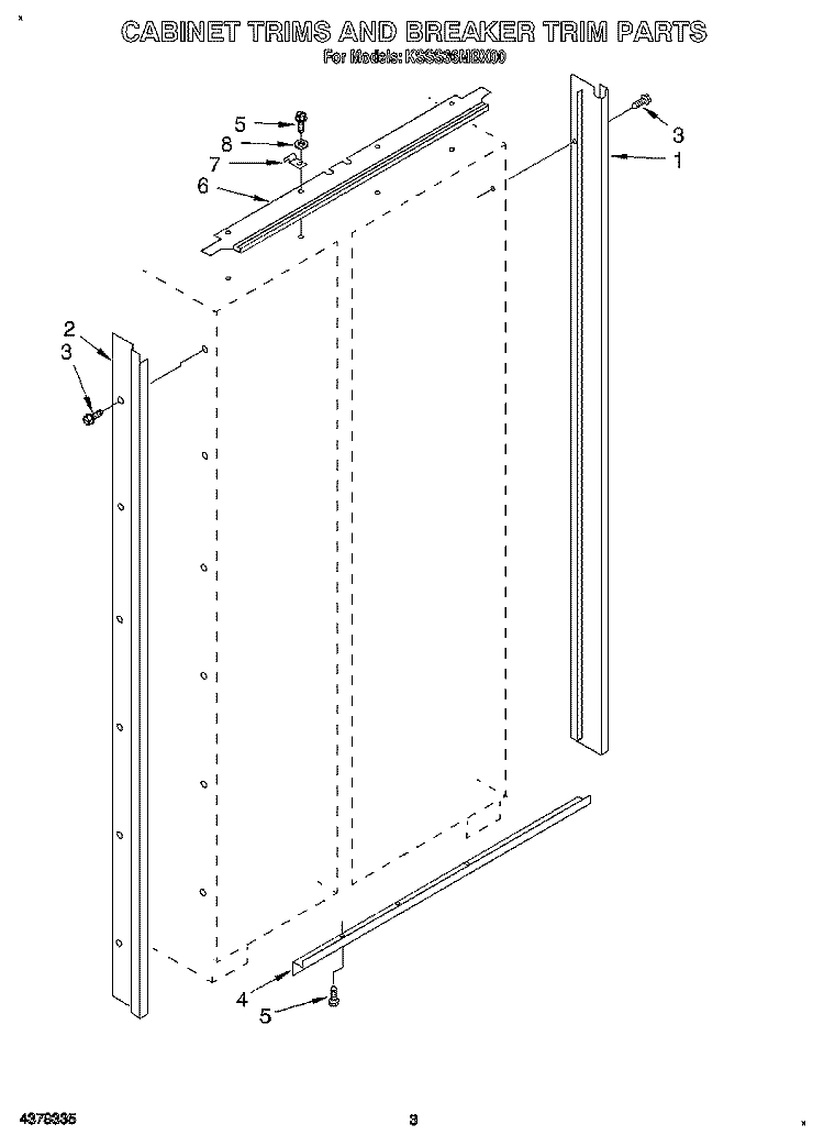 CABINET TRIMS AND BREAKER TRIM Diagram and Parts List for KSSS36MBX00  KitchenAid Refrigerator