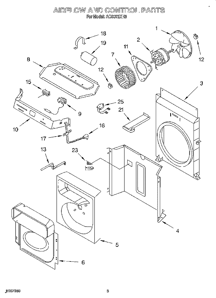 AIR FLOW AND CONTROL Diagram and Parts List for ACS072XH0  Whirlpool Air Conditioner