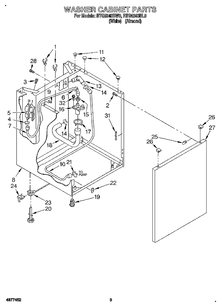 WASHER CABINET Diagram and Parts List for RTG5243BL0  Roper Washer Dryer Combo