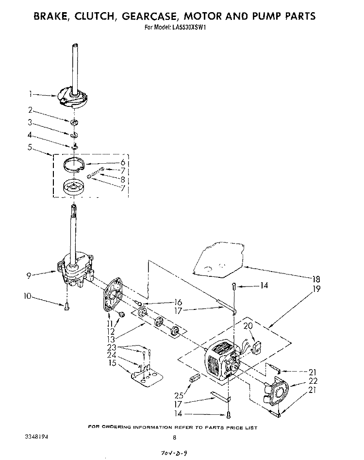 BRAKE, CLUTCH, GEARCASE, MOTOR AND PUMP Diagram and Parts List for LA5530XSW1  Whirlpool Washer