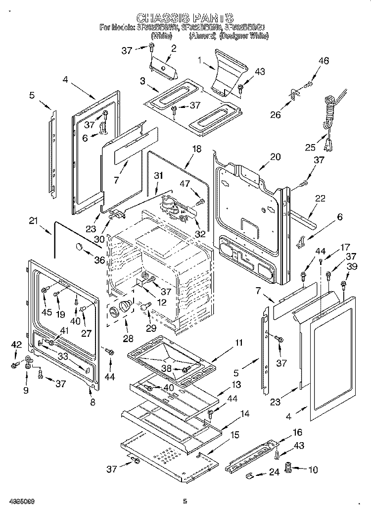 CHASSIS Diagram and Parts List for SF362BEGQ0  Whirlpool Range
