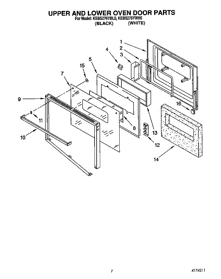 UPPER AND LOWER OVEN DOOR Diagram and Parts List for KEBS276YBL0  KitchenAid Wall Oven