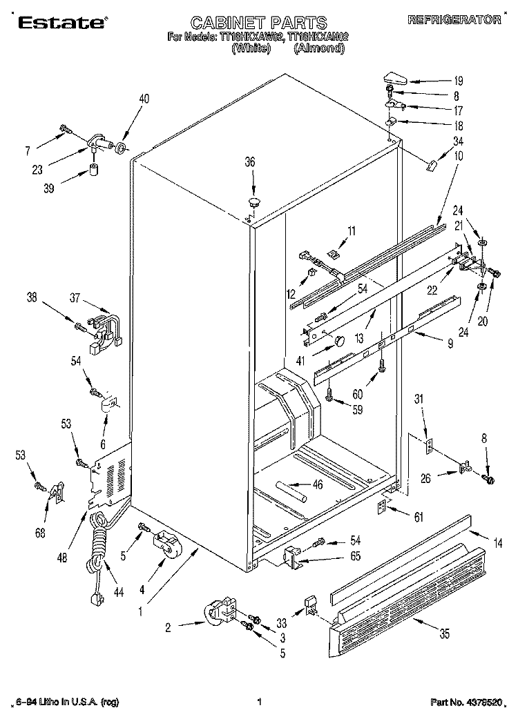 CABINET Diagram and Parts List for TT18HKXAW02  Estate Refrigerator