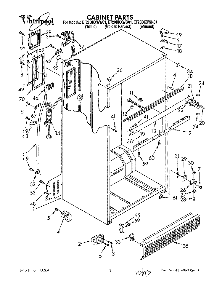 CABINET Diagram and Parts List for ET20DKXWN01  Whirlpool Refrigerator