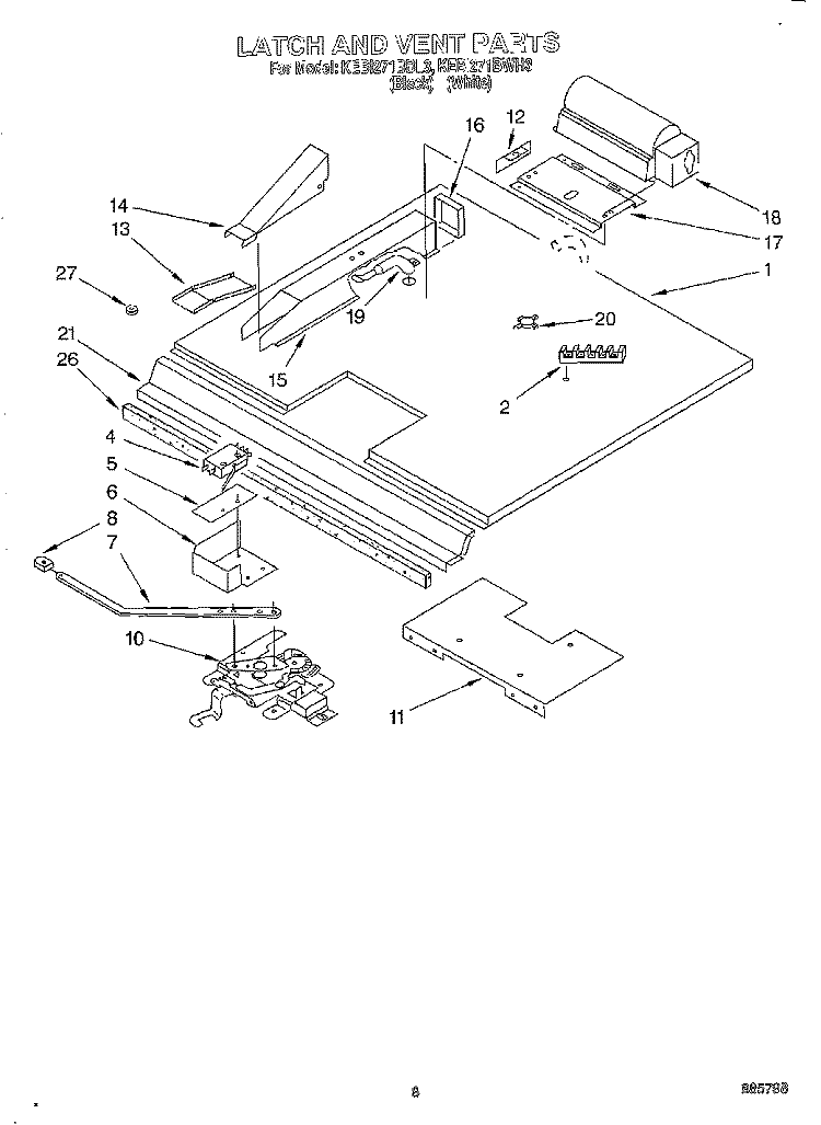 LATCH AND VENT Diagram and Parts List for KEBI271BBL3  KitchenAid Wall Oven