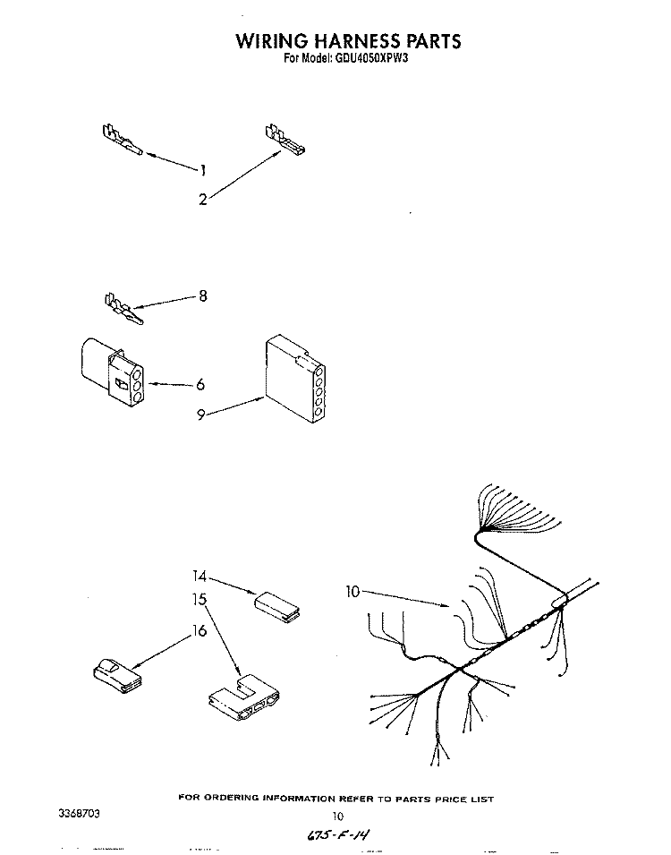 WIRING HARNESS Diagram and Parts List for GDU4050XPW3  Whirlpool Dishwasher