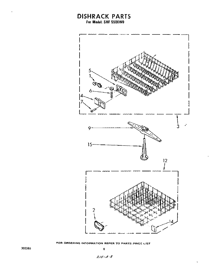 DISHRACK , LIT/OPTIONAL Diagram and Parts List for SHF5500W0  Whirlpool Dishwasher