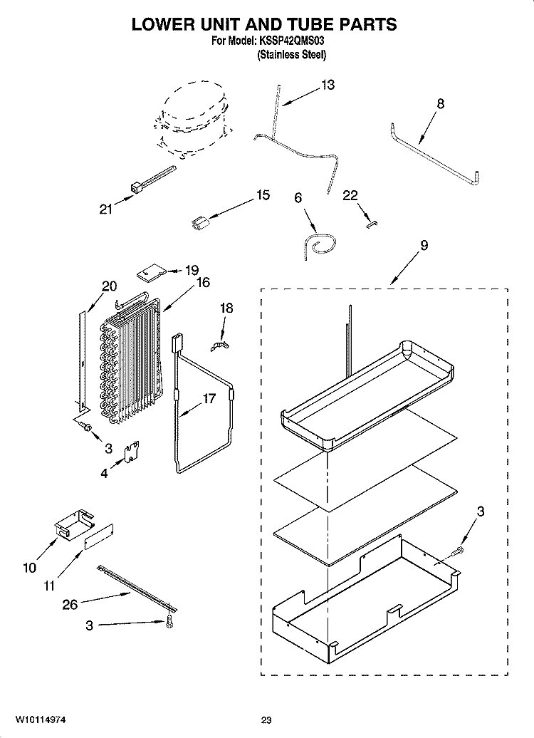 LOWER UNIT AND TUBE PARTS Diagram and Parts List for KSSP42QMS03  KitchenAid Refrigerator