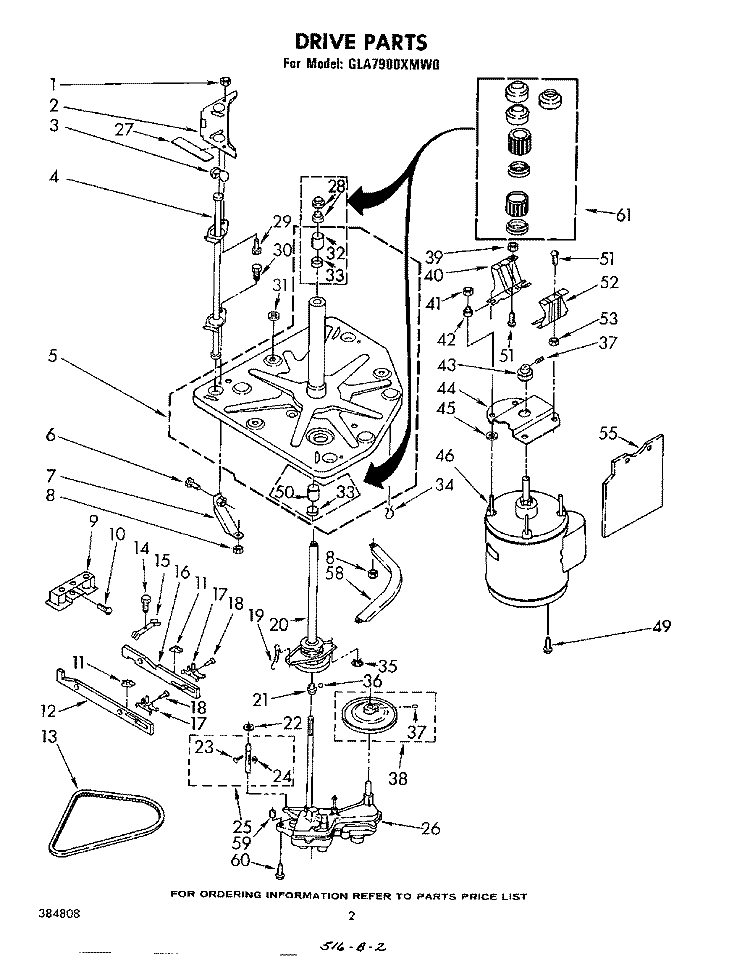 DRIVE Diagram and Parts List for GLA7900XMW0  Whirlpool Washer