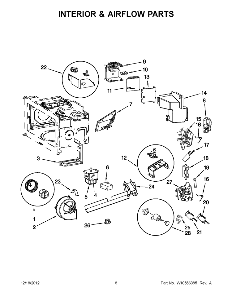 INTERIOR & AIRFLOW PARTS Diagram and Parts List for KHMS2050SSS4  KitchenAid Microwave