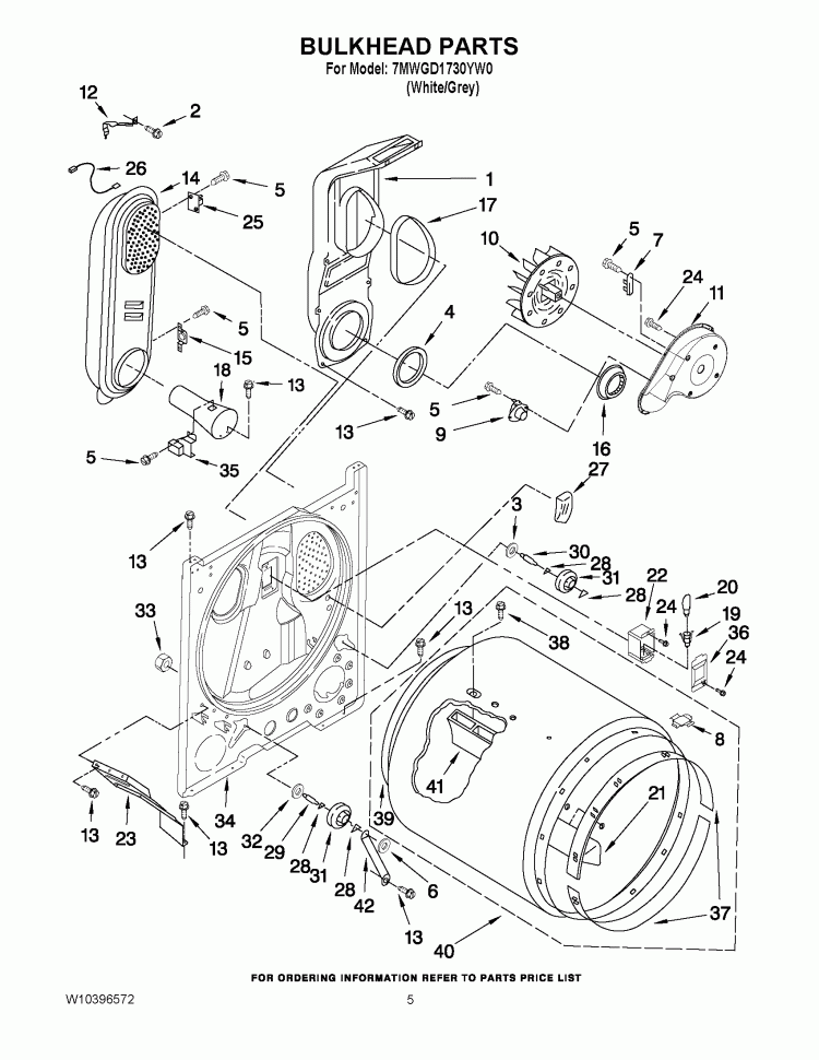 BULKHEAD PARTS Diagram and Parts List for 7MWGD1730YW0  Whirlpool Dryer
